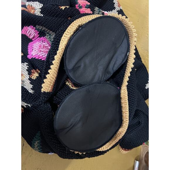 VTG Berek Sweater Black Floral Cardigan Hand Knit Heavy Button Front Size Large - Picture 10 of 11